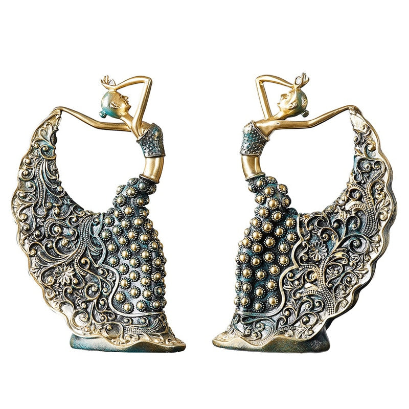 Nordic Peacock Dancer Figurines - Luxurious Resin Statue Sculpture For Home Decor 1 Pair A