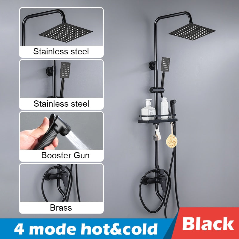 Bathroom Shower Set Black Gold Rain Faucet Thermostatic Digital Display Mixer Taps Copper Systems