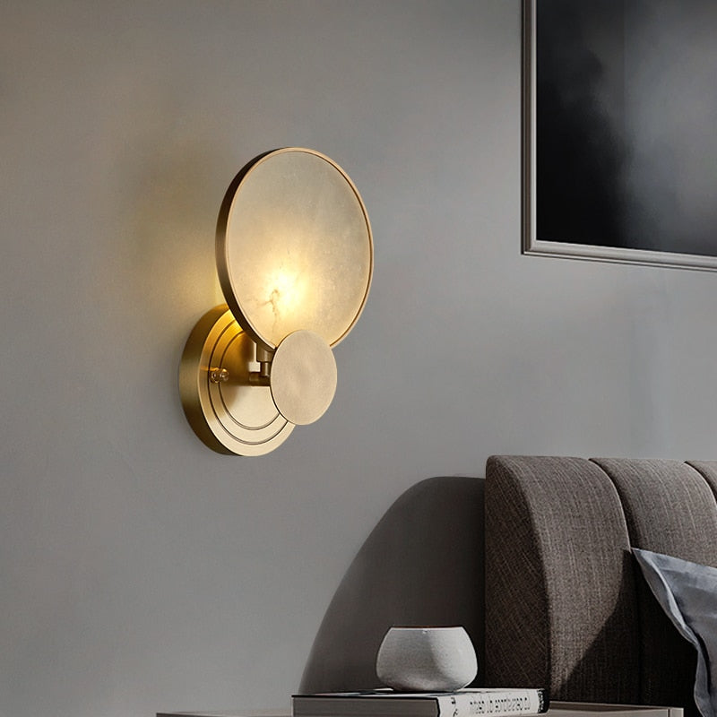 Round Marble Wall Lights Foyer Bedside Lamp Aisle Corridor Bathroom Classical Sconce E14 Bulb 110 -