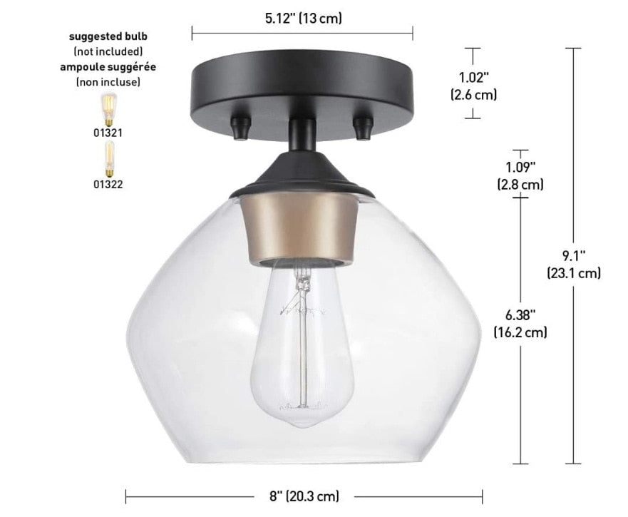 American Transparent Glass Ceiling Lamp Black Metal Living Room Lights Bedroom Cafe Bar Corridor