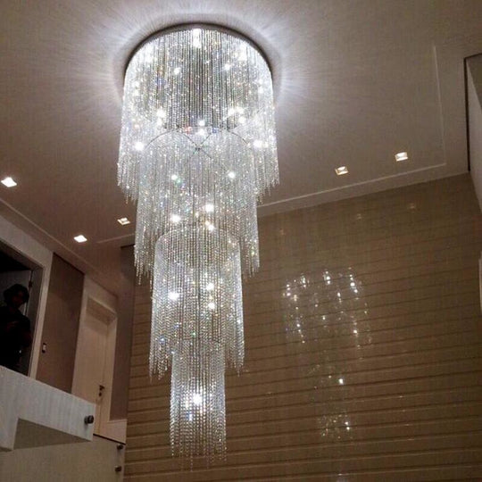 Luxury Staircase Crystal Chandelier Luxury Villa Living Room Led Rotary Decorative Customized