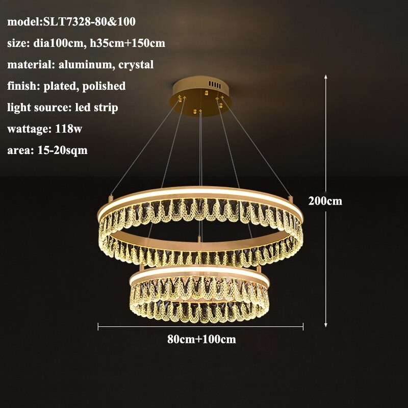 Modern Led K9 Crystal Chandelier 3 / 4 Ring Living Dining Room Hanging Light Circle Pendant Lamp