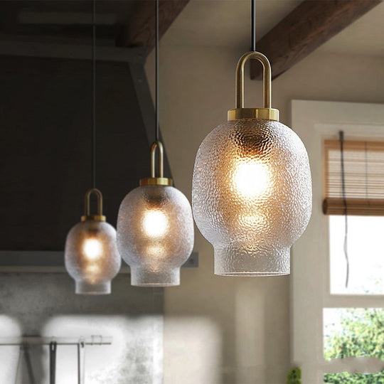 Nordic Modern Hand Blown Crater Pattern Glass Pendant Ceiling Light Fixture For Living Room Kitchen
