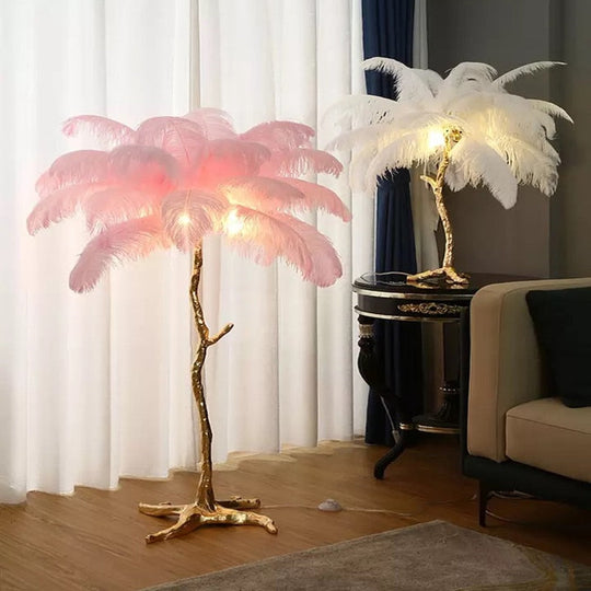 Nordic Home Decor Floor Lamps For Living Room Standing Modern Luxury Ostrich Feather Led Lamp Gold