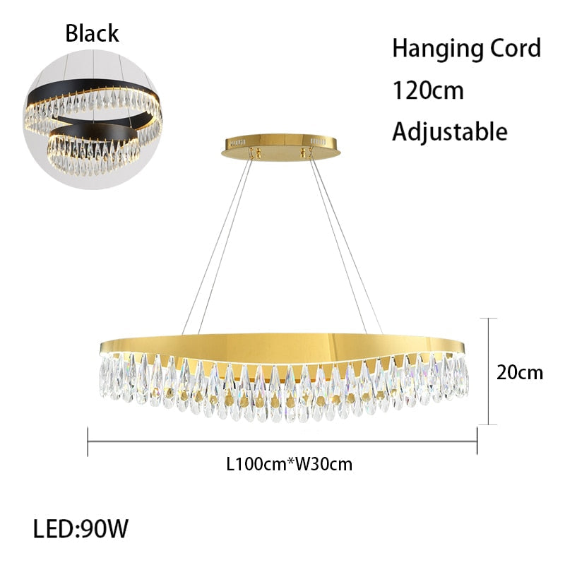 Artistic Curve Modern Suspension Chandeliers Black Luxury Crystal Hanging Lamps For Ceiling