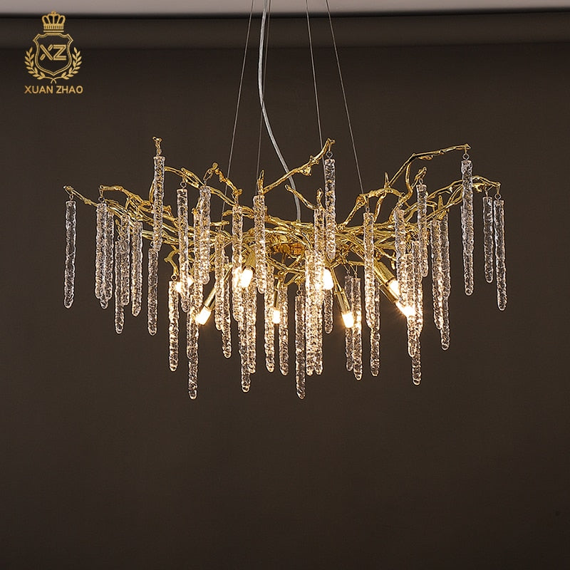 Modern Crystal Chandelier Manufacturer Golden Branch Indoor Luxury Hotel Restaurant Ceiling Hanging