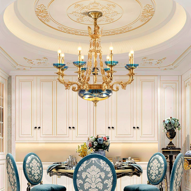 European Elegant Style Full Copper Pendant Lamp Living Room Antique Led Brass Chandelier Chandelier