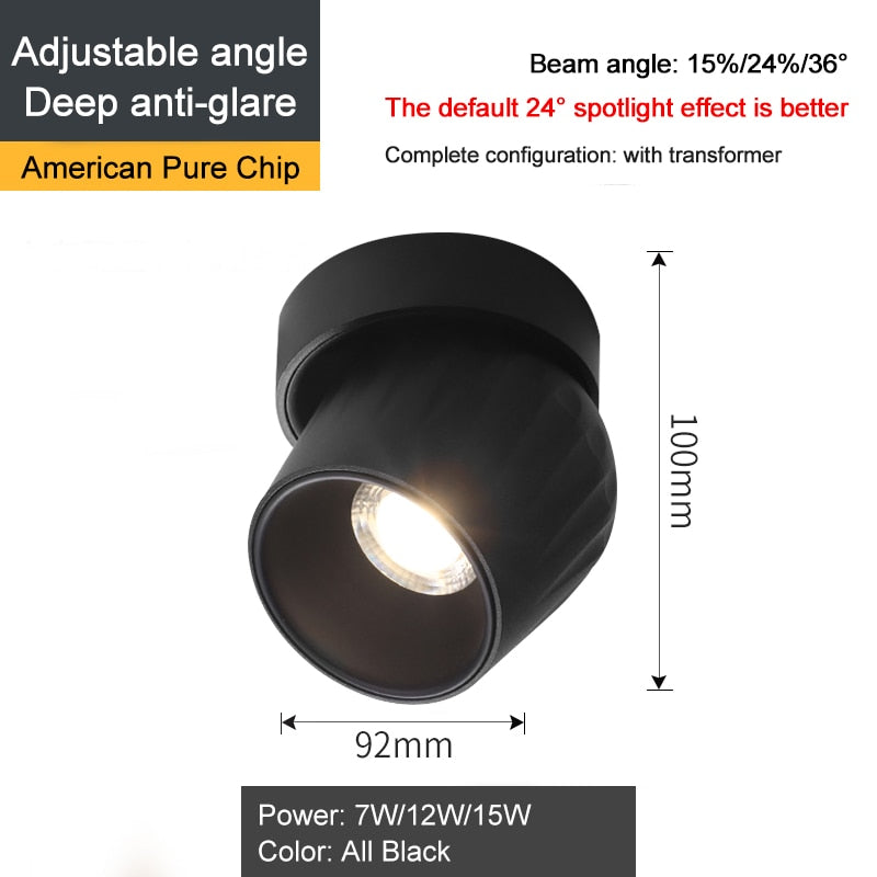 Foldable Led Ceiling Lights Lamp Dimmable Cob Spot 15W Surface Mounted Downlight For Indoor