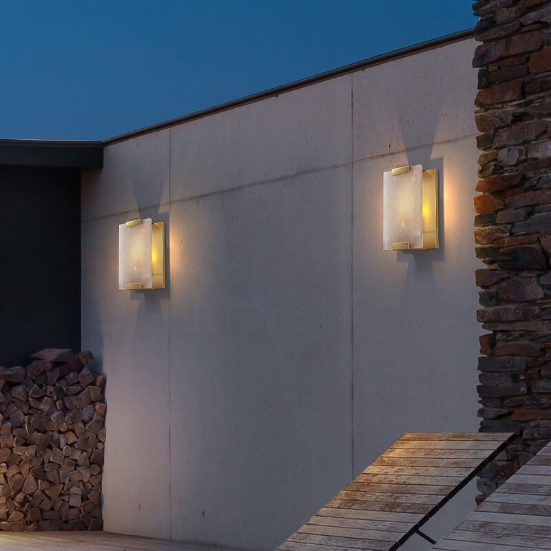 Rectangle Natural Marble Led Wall Lights Copper Foyer Bedside Aisle Indoor Lamp Gold Black Sconce