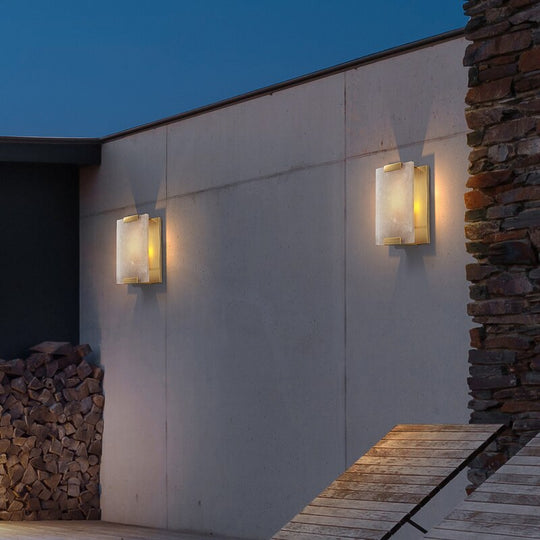 Rectangle Natural Marble Led Wall Lights Copper Foyer Bedside Aisle Indoor Lamp Gold Black Sconce