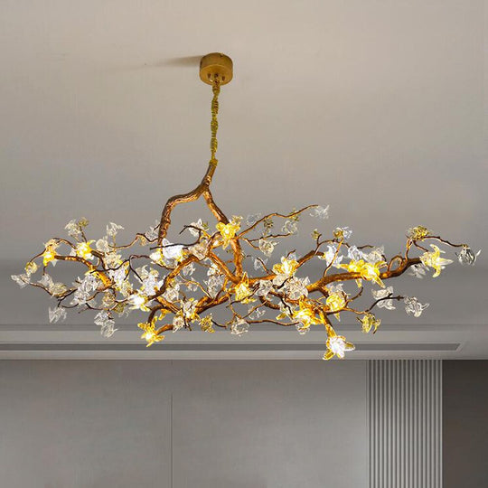 Gold Flower Chandelier - Luxury Copper Lamp With Art Glass Modern Led Lighting For Dining Living