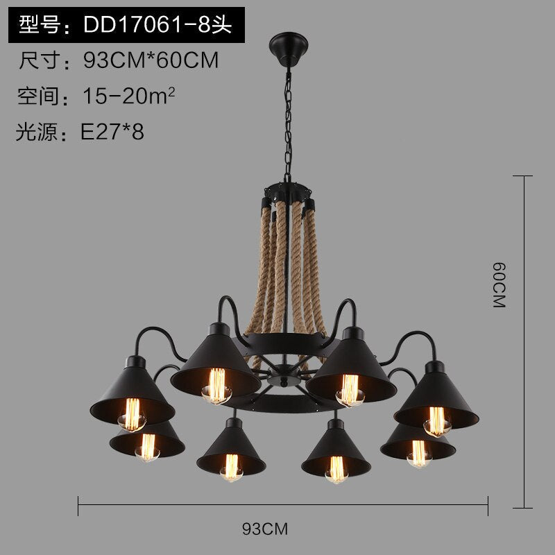 Vintage Retro Hemp Rope Industrial Pendant Light For Living Room Home Design Kitchen Fixtures