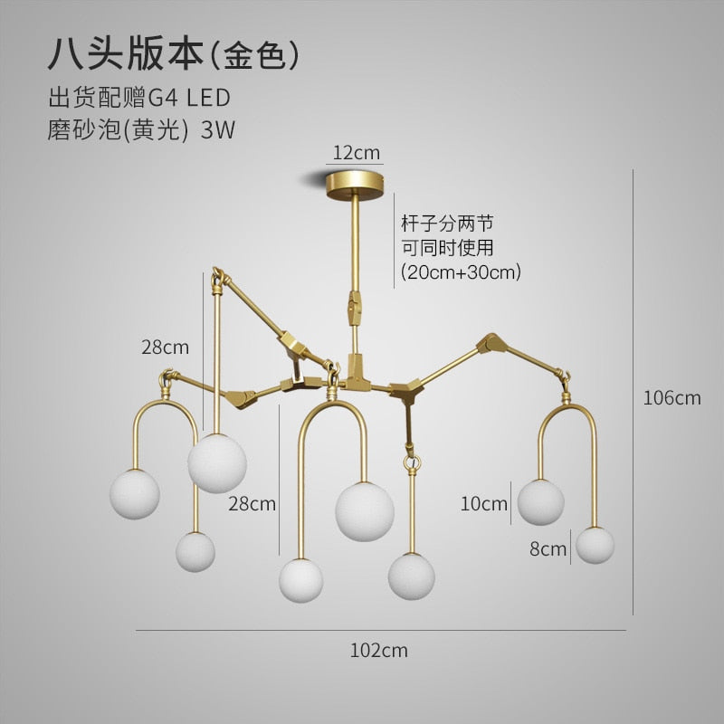 Nordic Design Post - Modern Spider Chandelier Lighting Gold Lustre G4 Led Modern Home Decor Living