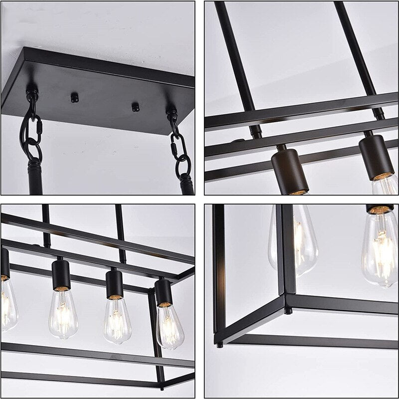 American Retro Iron Chandelier Dining Room Kitchen Study Decorative Industrial Style Black