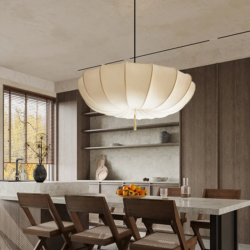 Amelie French Cream Bedroom Chandelier - Japanese Style Fabric Pendant Lamp For Living And Dining