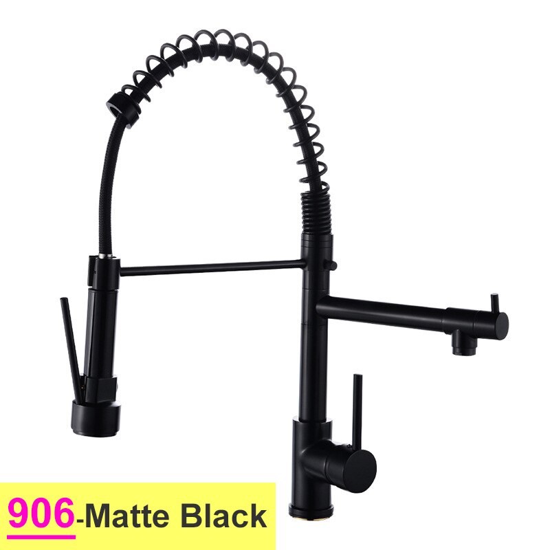 Pull Down Spring Kitchen Faucets Rose Gold Hot Cold Sink Mixer Tap Deck Mounted Brass Black Faucet