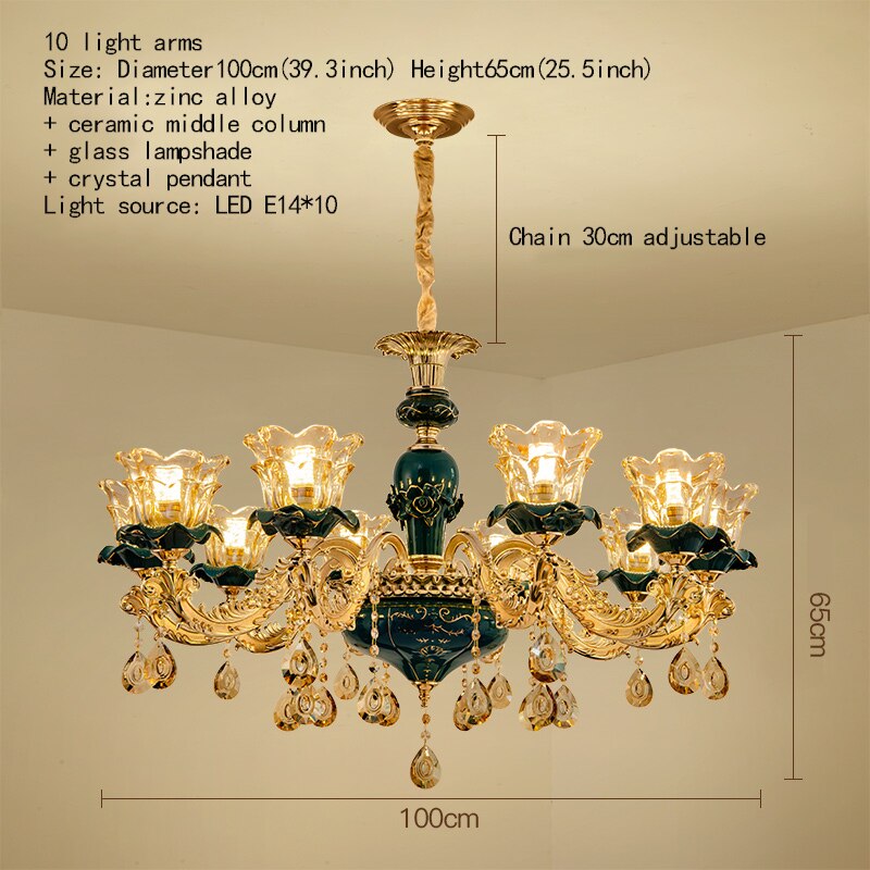 European Ceramic Vintage Atmospheric Lamp Living Room Bedroom Villa Duplex Ceiling Dark Blue