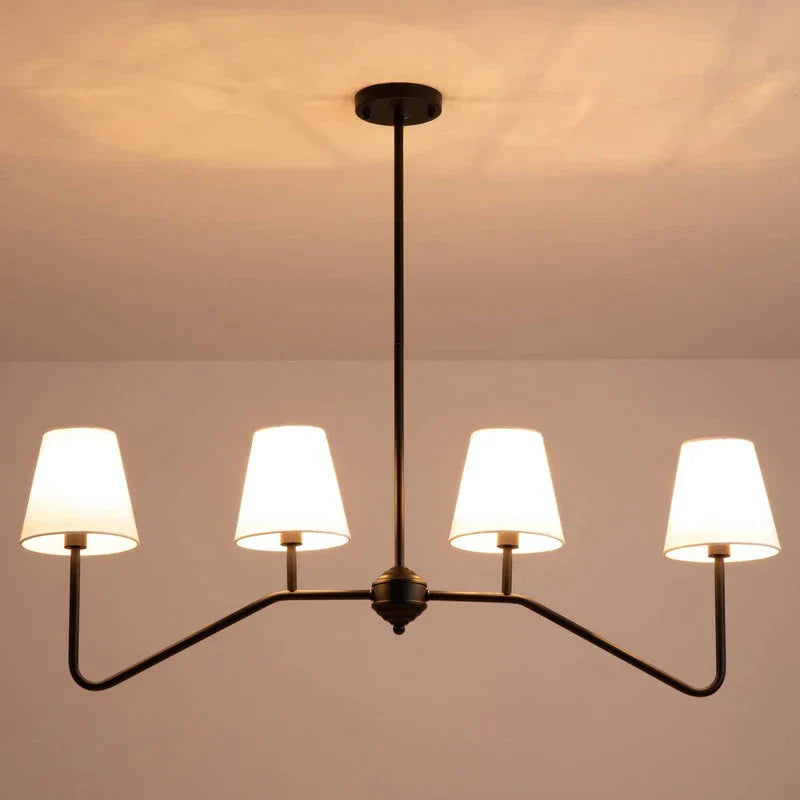 Classic Kitchen Island Chandelier - Polished Gold/Black With White Linen Shades For Bedroom And