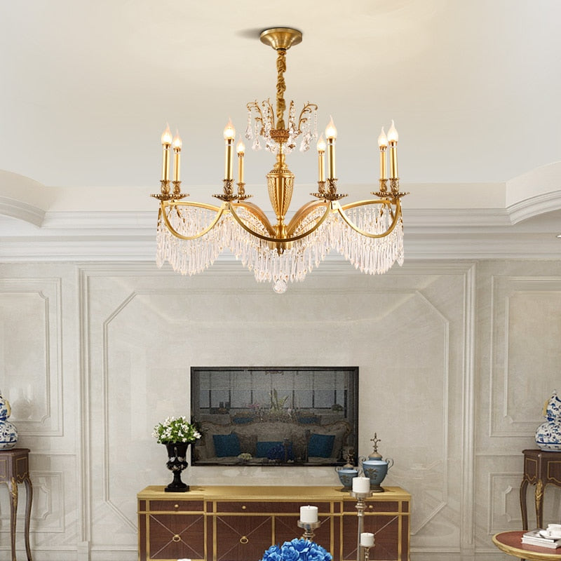Rococo Pendant Light Brass Dining Hanging Lamp European Style Flushed Ceiling Copper Lamparas