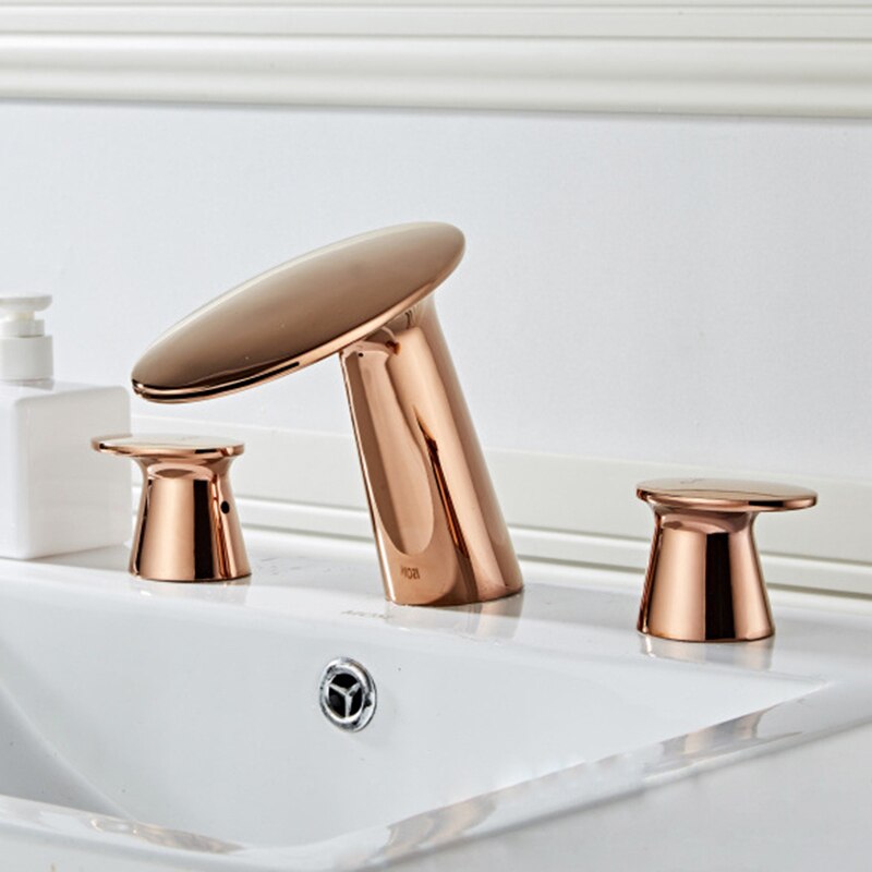 Basin Mixer Waterfll Faucet Bathroom Sink Faucets Brushed Gold Brass 3 Holes Double Handle