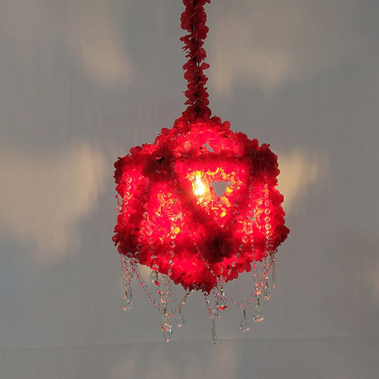 Pastoral Simulation Red Rose Plant Pendant Light Net Creative Bar Grill Hotel Box Dining Chandelier