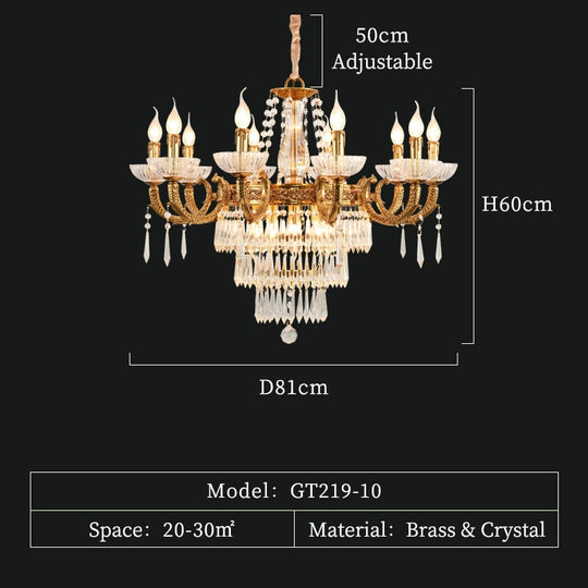 European Elegant Round Clear Crystal Lamp Luxury Foyer Vintage Brass Chandelier Pendant Lighting