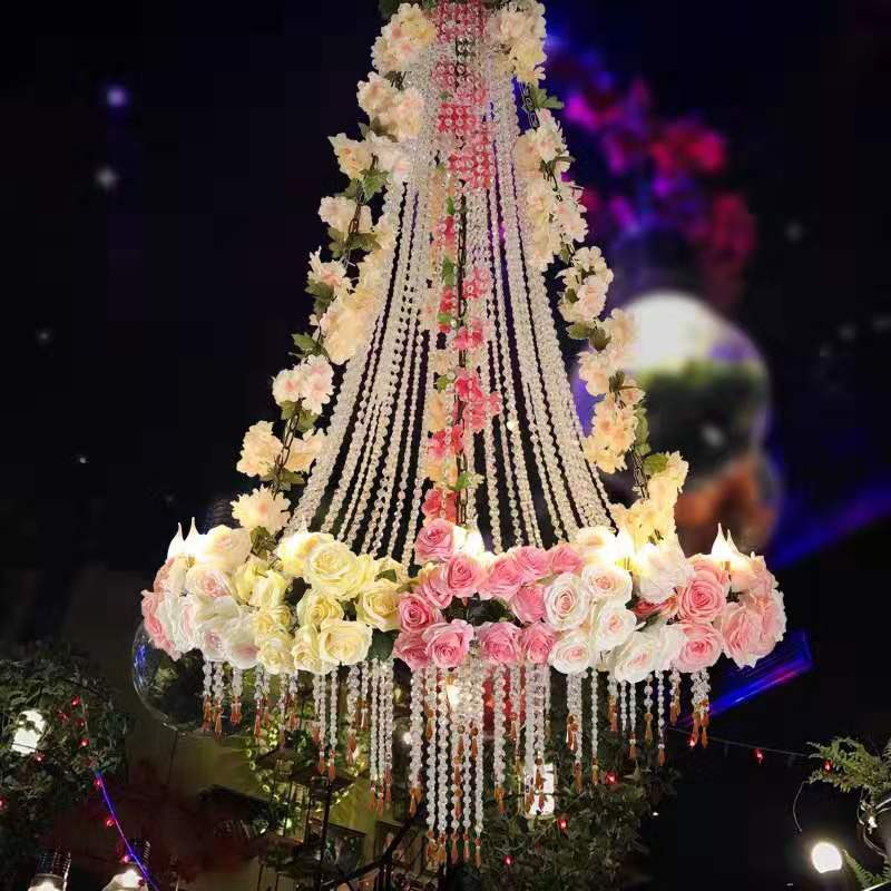 Simulation Rose Crystal Chain Tassel Pendant Light Theme Hollow Restaurant Wine Market Romantic