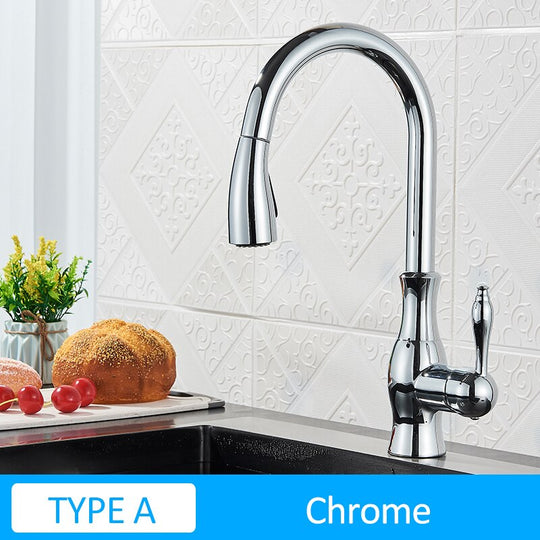 Black Kitchen Faucets Pull Out Sink Mixer Tap Single Lever Water Crane For 360 Rotation Type A -
