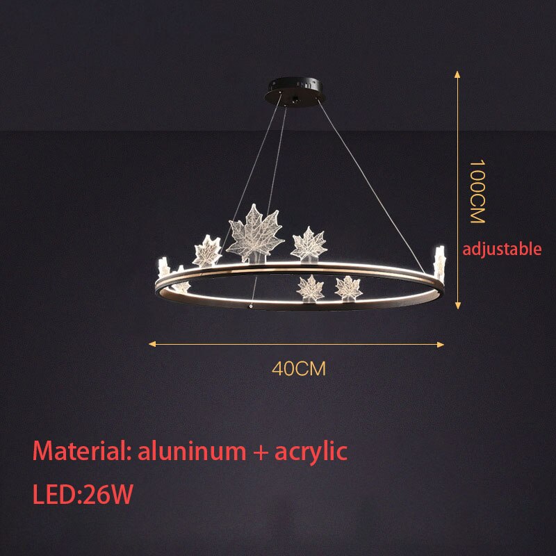 Modern Aluminum Ring Pendant Lights Dimming Foyer Restaurant Bedroom Hanging Lamp Acrylic Leaves
