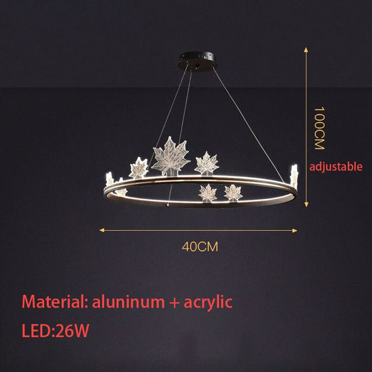 Modern Aluminum Ring Pendant Lights Dimming Foyer Restaurant Bedroom Hanging Lamp Acrylic Leaves