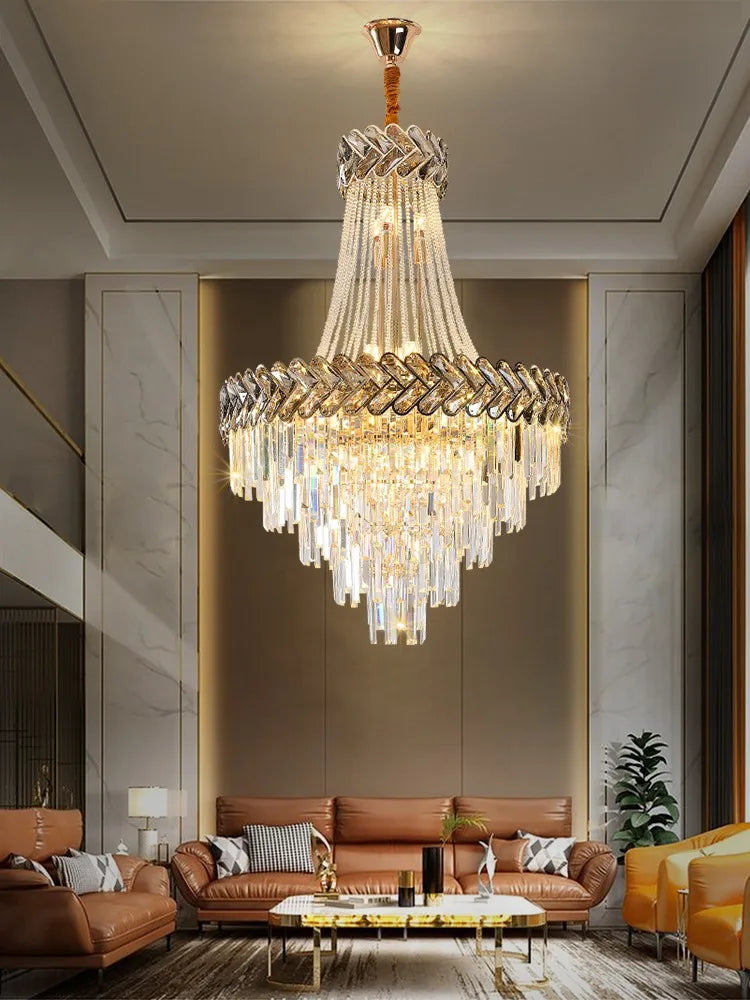 Light Luxury Simple Duplex Villa Living Room Crystal Chandelier Modern European Atmosphere Jump