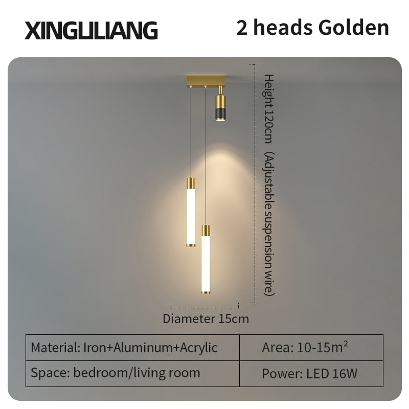 Bedside Chandelier Background Wall Home Decoration Bedroom Golden Pendant Light With Spotlight 2B