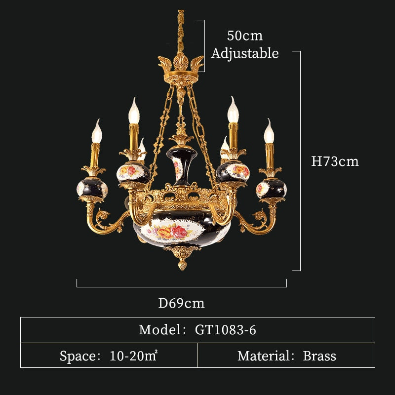 French Classical Style Full Copper Chandelier Hotel Villa Hall Luxury Exquisite Black Classic