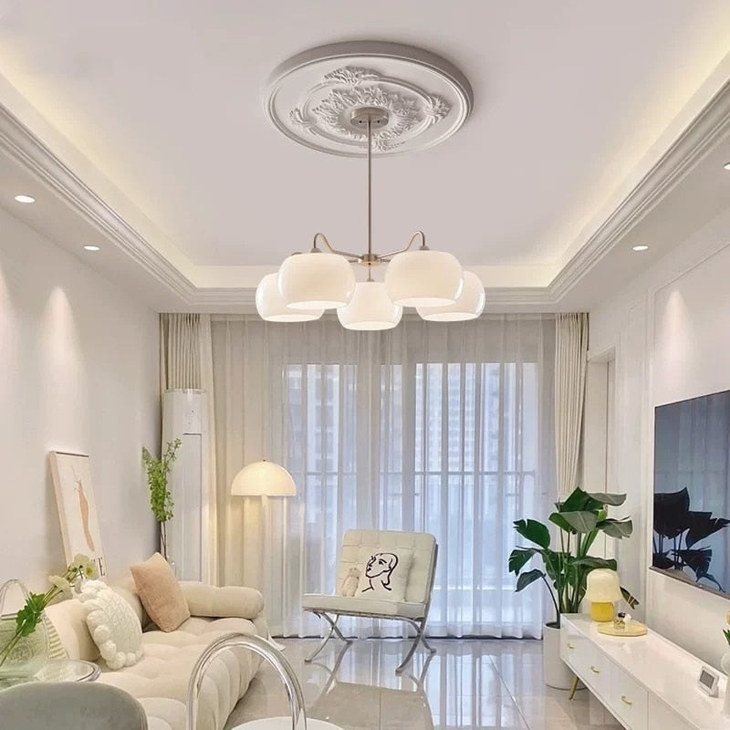 New Modern Korean Popular Shiny White Glass 3 Lights 5 France Nordic Kitchen Living Room Hotel