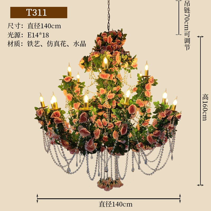 Pink Flower Theme Restaurant Hotel Wedding Banquet Hall Pendant Light Simulation Green Plant