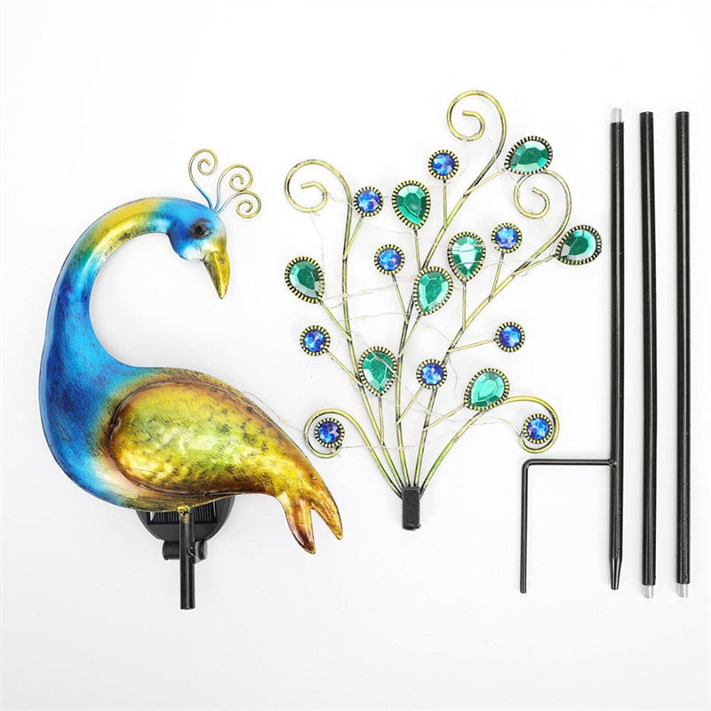 Solar Peacock Lights Outdoor Led Light Metal Statues Figurine Lawn Landscape For Yard Path Garden