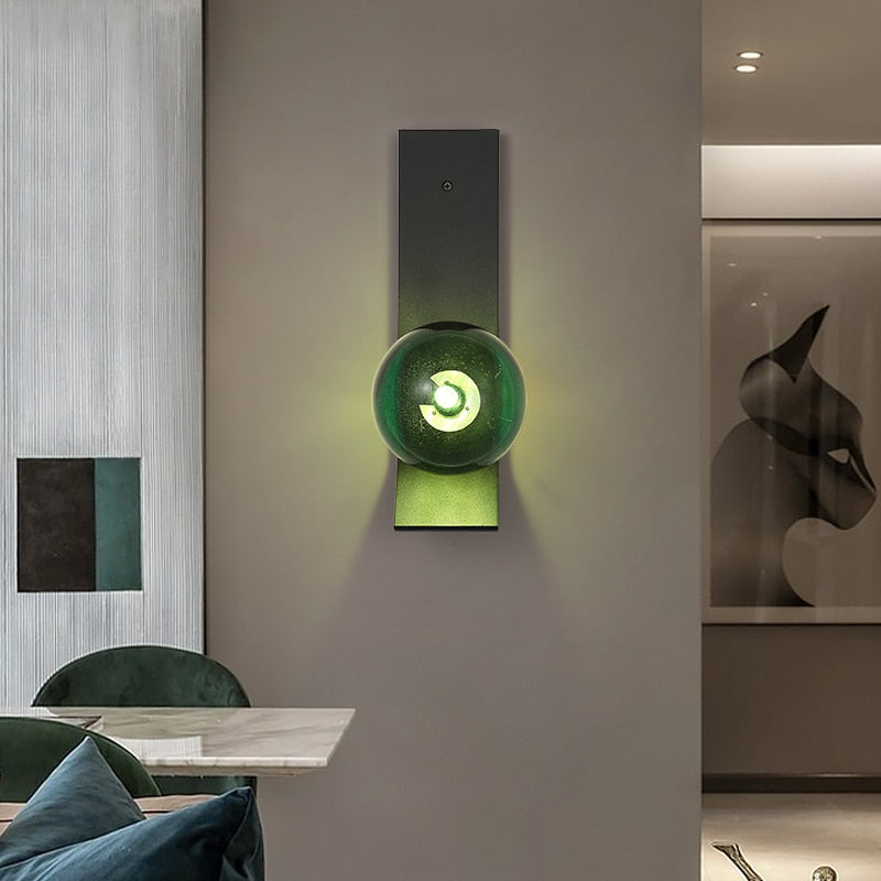 Nordic Minimalist Dark Green Soot Glass Bedroom Bedside Wall Lamp