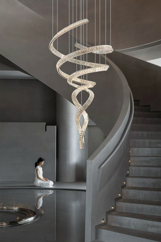 Galactic Radiance: Modern Led Luxurious Crystal Pendant Chandelier - An Artistic Staircase Duplex