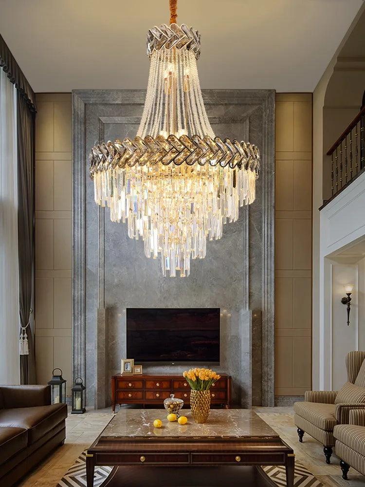 Light Luxury Simple Duplex Villa Living Room Crystal Chandelier Modern European Atmosphere Jump