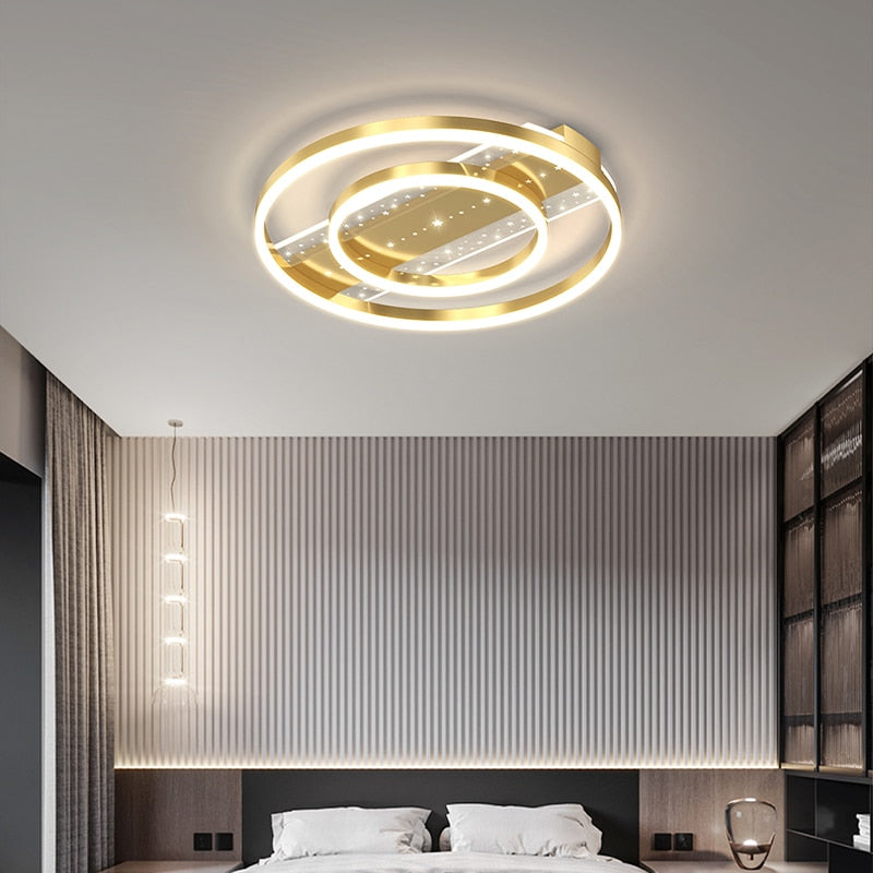 Master Bedroom Chandelier Gold/Black Creative Personality Romantic Led Ceiling Lights Round Simple