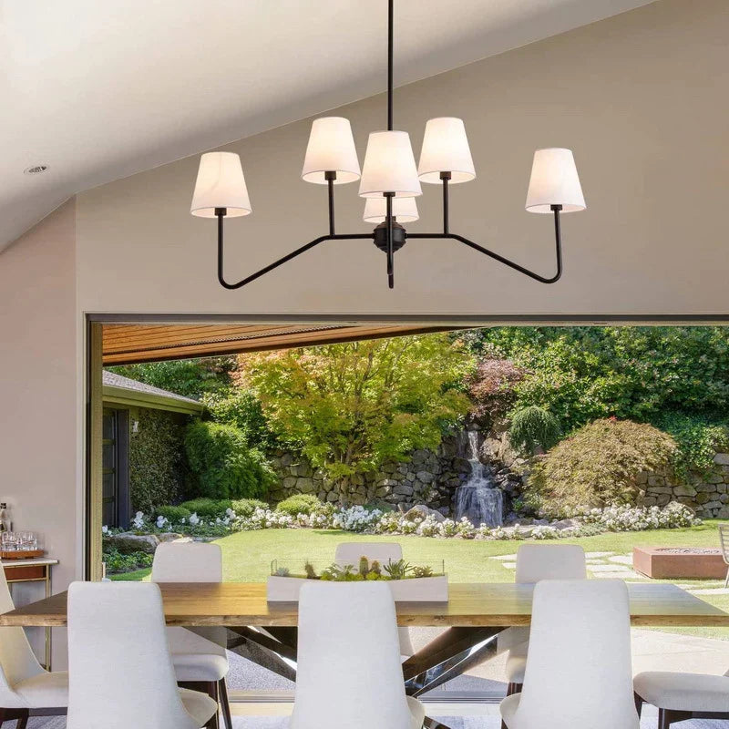 Classic Kitchen Island Chandelier - Polished Gold/Black With White Linen Shades For Bedroom And