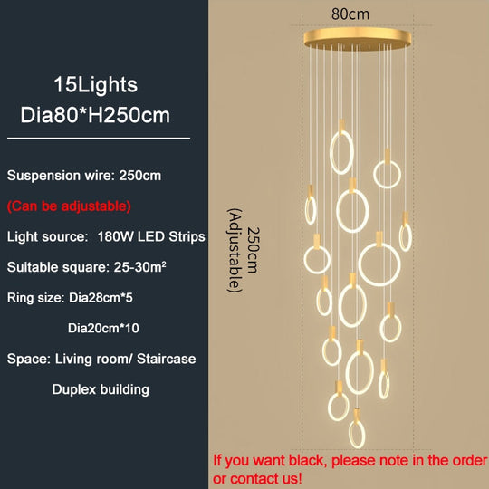 Led Staircase Chandelier Modern Acrylic Design Lamp Luxury Home Decor Indoor Lighting Creative Black