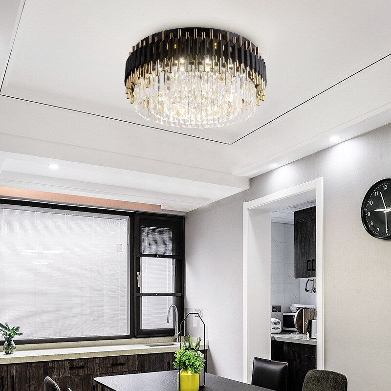 Modern Luxury Black + Gold Chandelier Lighting Large Round Crystal Lamps Living Room Bedroom Led