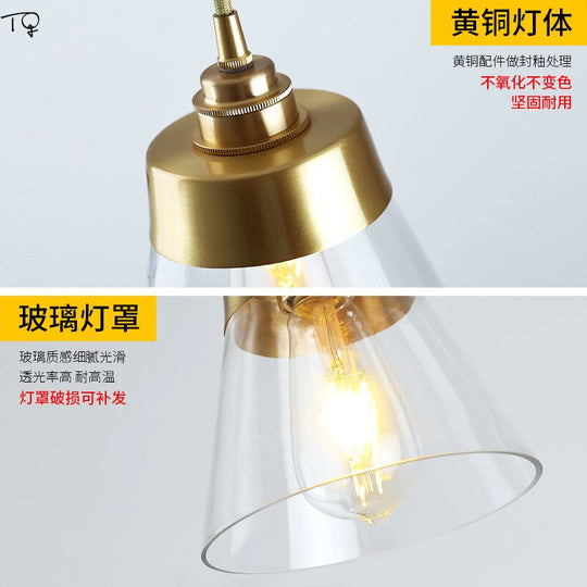 Nordic Individual Retro Vintage Copper Glass Pendant Lights Post - Modern Simple Kitchen Fixtures