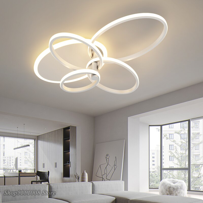 Gold White Modern Led Chandelier Lighting For Living Study Room Dimmable Indoor Ceiling Lamp Parlor
