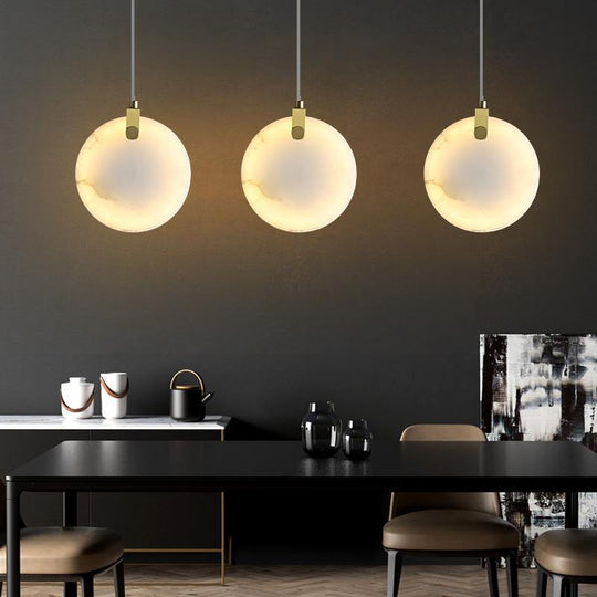 Real Round Marble Led Pendant Lights Copper High Quality Dining Room Kitchen Bedside Hanging Lamp