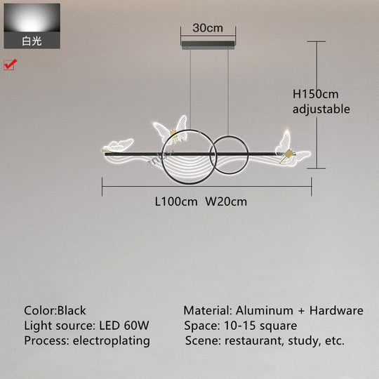 Nordic Light Luxury Dining Room Led Chandelier Modern Rectangular Black/Gold Kitchen Pendant Lamps