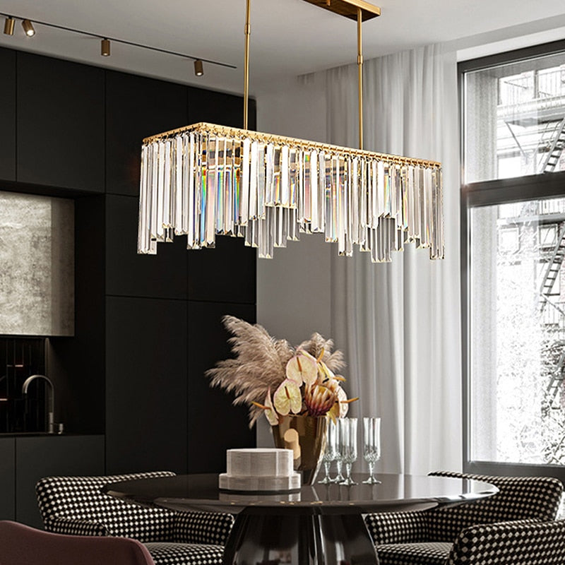 Copper Crystal Grandeur: Rectangular Led Chandeliers For Dining Tables Chandelier