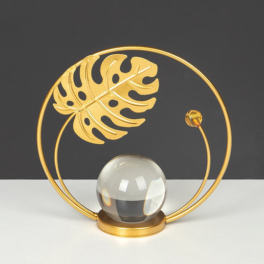Elegant Ginkgo Leaf And Crystal Ball Iron Decor: Premium Quality Home Accent Homedecor