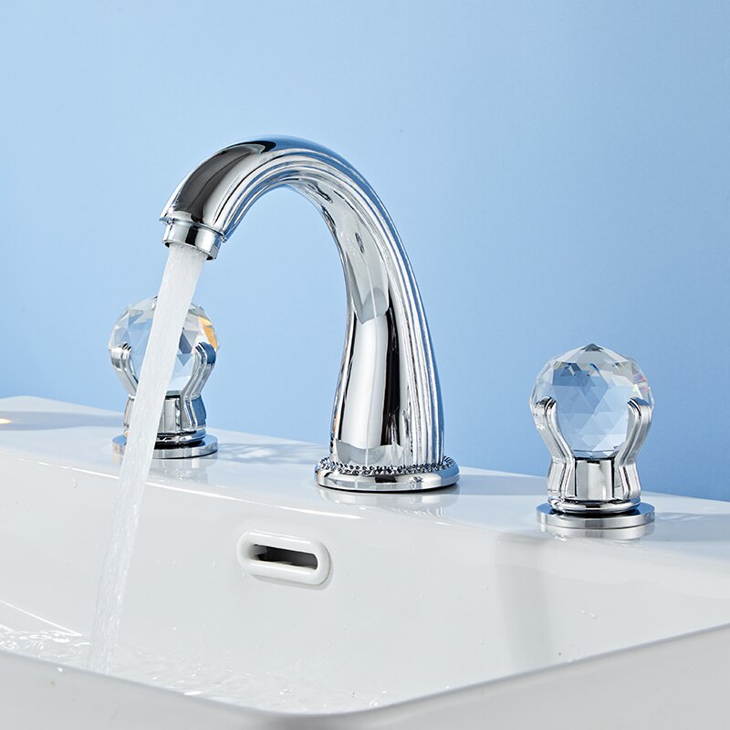 Bathroom Basin Faucet With Crystal Ball Switch Waterfall Faucets Hot Cold Water Mixer Tap Set Dual